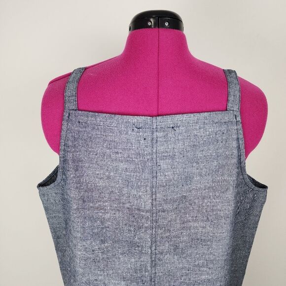 Luukse Cotton Linen Overall Dress in Blue with Patch Pockets Size 2X - Picture 9 of 16